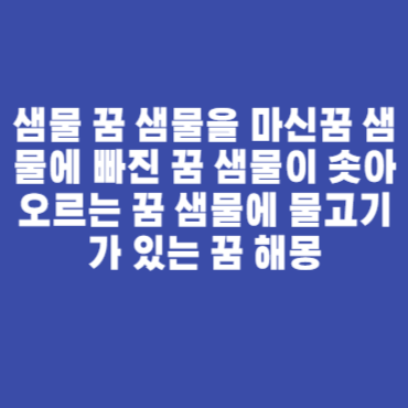 샘물 꿈 샘물을 마신꿈 샘물에 빠진 꿈 샘물이 솟아오르는 꿈 샘물에 물고기가 있는 꿈 해몽